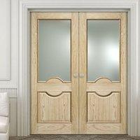 Marseille 1 Panel - 1 Pane Oak Door Pair with Raised Mouldings and Frosted Safety Glass
