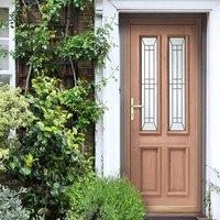 malton oak door and frame with black caming tri glazing