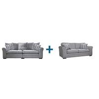 Marinda 4 Seater Pillow Back and 3 Seater Standard Back Sofa, Silver Grey