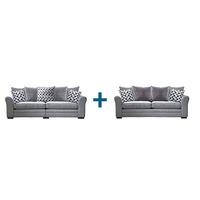 Marinda 4 Seater and 3 Seater Pillow Back Sofas, Silver Grey