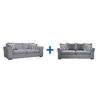 Marinda 4 Seater Standard Back and 3 Seater Pillow Back Sofa, Silver Grey