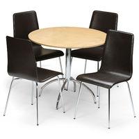 Mandy 90cm Round Dining Table with 4 Faux Leather Chairs - Brown