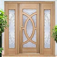 majestic exterior oak door and frame set with two side screens and zin ...