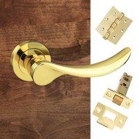 Malaga Mediterranean Fire Lever On Rose - Polished Brass Handle Pack