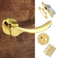 Malaga Mediterranean Bathroom Lever On Rose - Polished Brass Handle Pack