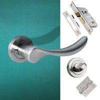 Malaga Mediterranean Bathroom Lever on Rose - Satin Nickel Handle Pack