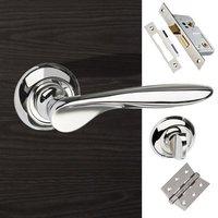 Malta Mediterranean Bathroom Lever on Round C Rose - Polished Chrome Handle Pack