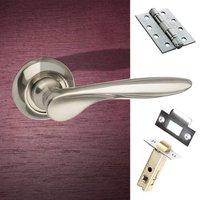 Malta Mediterranean Fire Lever on Round C Rose - Satin Nickel Handle Pack