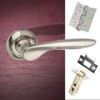 malta mediterranean lever on round c rose satin nickel handle pack