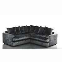 Magnus Fabric Corner Sofa In Black Velvet With Round Feet