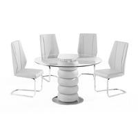 Maza Clear Glass Top White Dining Table And 4 Dining Chairs