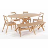 Malmo 190cm Oval Dining Table with 4 Chairs and Bench
