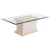 marina stone coffee table in clear glass top