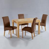 Manhattan Oak Veneer Dining Set With 4 Brown Dining Chairs