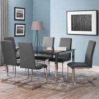 Mandy Glass Dining Table In Black With 6 Dining Chairs