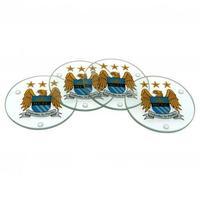 Manchester City Round Glass Coasters - 4pk
