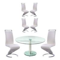 Maxi Glass Dining Table In Clear With 6 Summer Cream Chairs