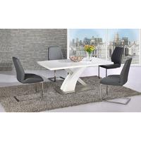 Mario Dining Table In White Glass Top With 6 Grey Dining Chairs