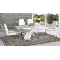 Mario Dining Table In White Glass Top With 6 White Dining Chairs