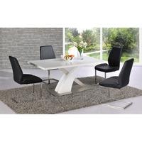 Mario Dining Table In White Glass Top With 6 Black Dining Chairs