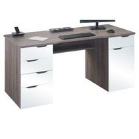 Mason Computer Desk In Truffle Oak And White High Gloss Fronts