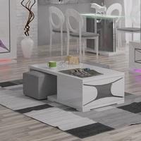 Marquis Coffee Table In White High Gloss And Grey With 2 Poufs
