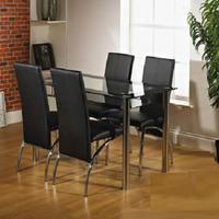 Maira Glass Dining Table Set With 4 Aston Dining Chairs