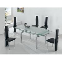 mariah extending frosted dining table with 6 black chairs