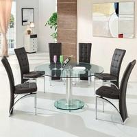 Maxi Round Dining Set In Clear Glass And 6 Ravenna Brown Chairs