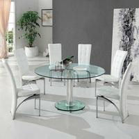 Maxi Round Dining Set In Clear Glass And 6 Ravenna White Chairs