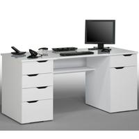 Mason Computer Work Station In White Wood And White High Gloss