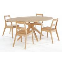 Malun White Oak Finish Dining Table And 4 Dining Chairs