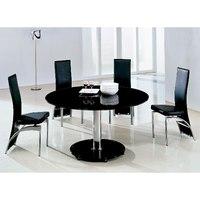 Maxi Glass Dining Table Round In Black With 6 G501 Dining Chairs