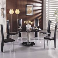 Maxi Glass Dining Table Round In Black With 6 G601 Dining Chairs