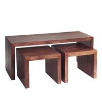 Mango Wood John Long Coffee Table with 2 Stools