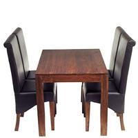 mango dining set with 4 leather chairs