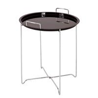 marion round serving table in black and chrome