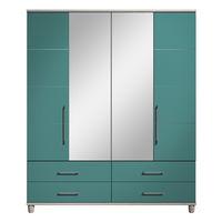 Marlena 4 Door Mirrored Gents Wardrobe Elm and Teal