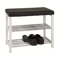 markus shoe bench in black pu leather seat with chrome shelves