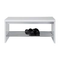 martin shoe bench wooden in white with chrome shelf