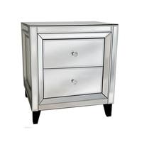 marcus bedside table in mirror glass and silver with 2 drawers