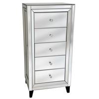 marcus 5 drawer chest in mirror glass and silver with dark feet