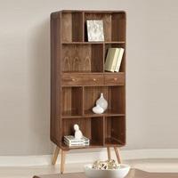 Marin Wide Bookcase In Walnut With Solid Ash Spindle Legs
