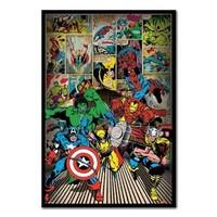 Marvel Comics Here Come The Heroes Poster Black Framed - 96.5 x 66 cms (Approx 38 x 26 inches)