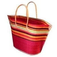 Madagascar Raffia Large Bato Red Stripe Basket