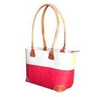 Madagascar Lova Raffia Cream and Red Handbag