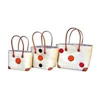 Madagascar Set of 3 Cream Raffia Hanta Swirl Baskets