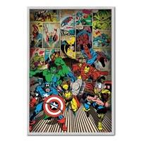 Marvel Comics Here Come The Heroes Poster Silver Framed - 96.5 x 66 cms (Approx 38 x 26 inches)