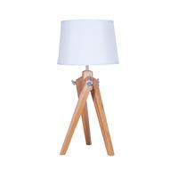 Marcella Natural Wood Tripod Lamp with Slubby Linen Shade