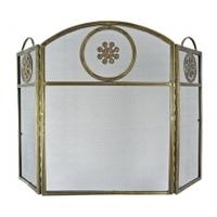 Manor Medallion 3 Fold Fireguard, Medallion 3 Fold, Antique Brass